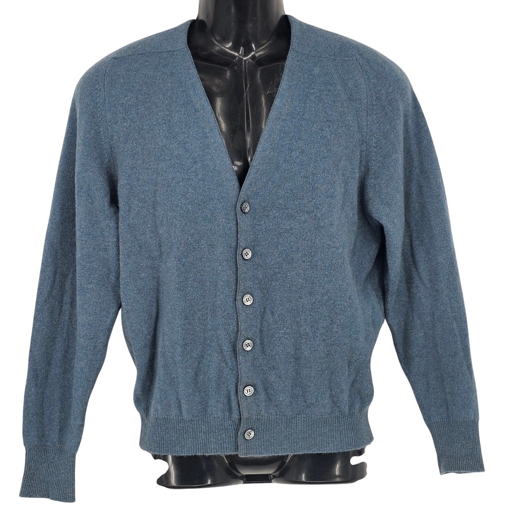 Vintage 60s Bernhard Altmann Cashmere Cardigan 40/M Blue Scotland Luxury Grandpa